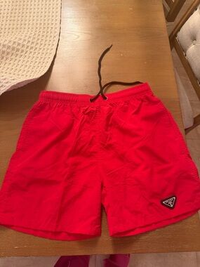 Prada Bright Red Men's Swim Trunks with Black Drawstring